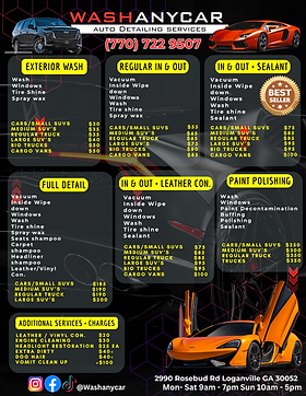 Car Detailing Services Price List