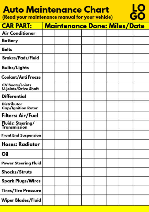 Car Maintenance Chart Template
