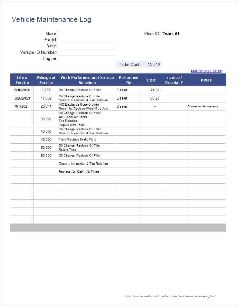 Car Maintenance Template