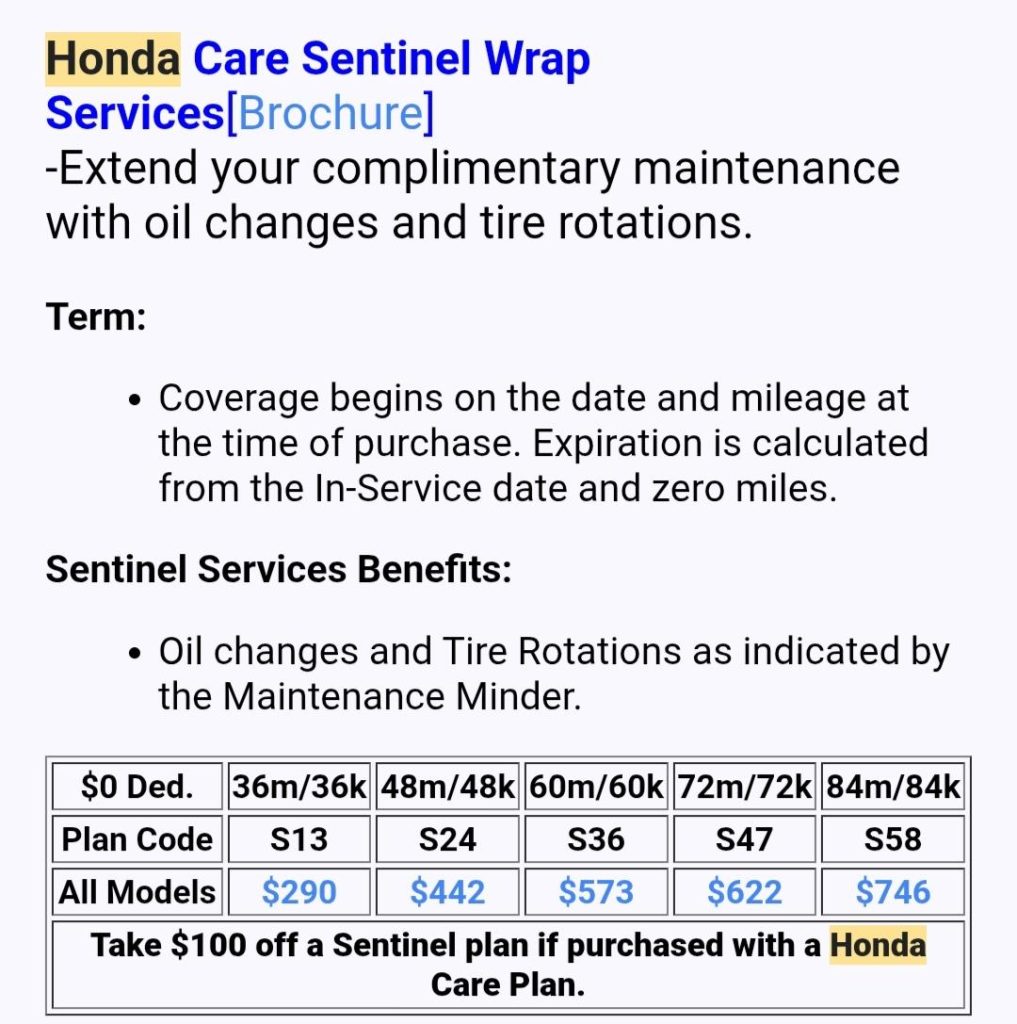 Honda Care Maintenance Program